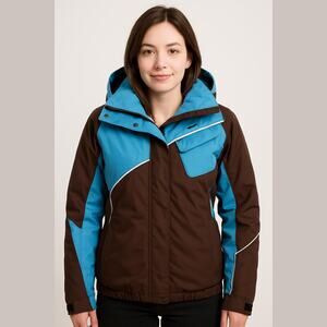 Columbia Omni-Tech Brown Blue Outdoor Winter Snowboarding Sports Jacket Coat M